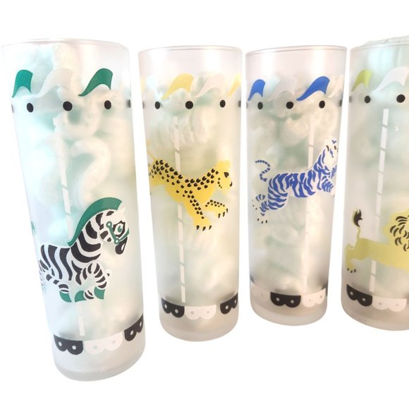 Vintage Libbey Frosted Carousel Cocktail Tom Collins Glasses Tumblers Set of 6 - Picture 10 of 16